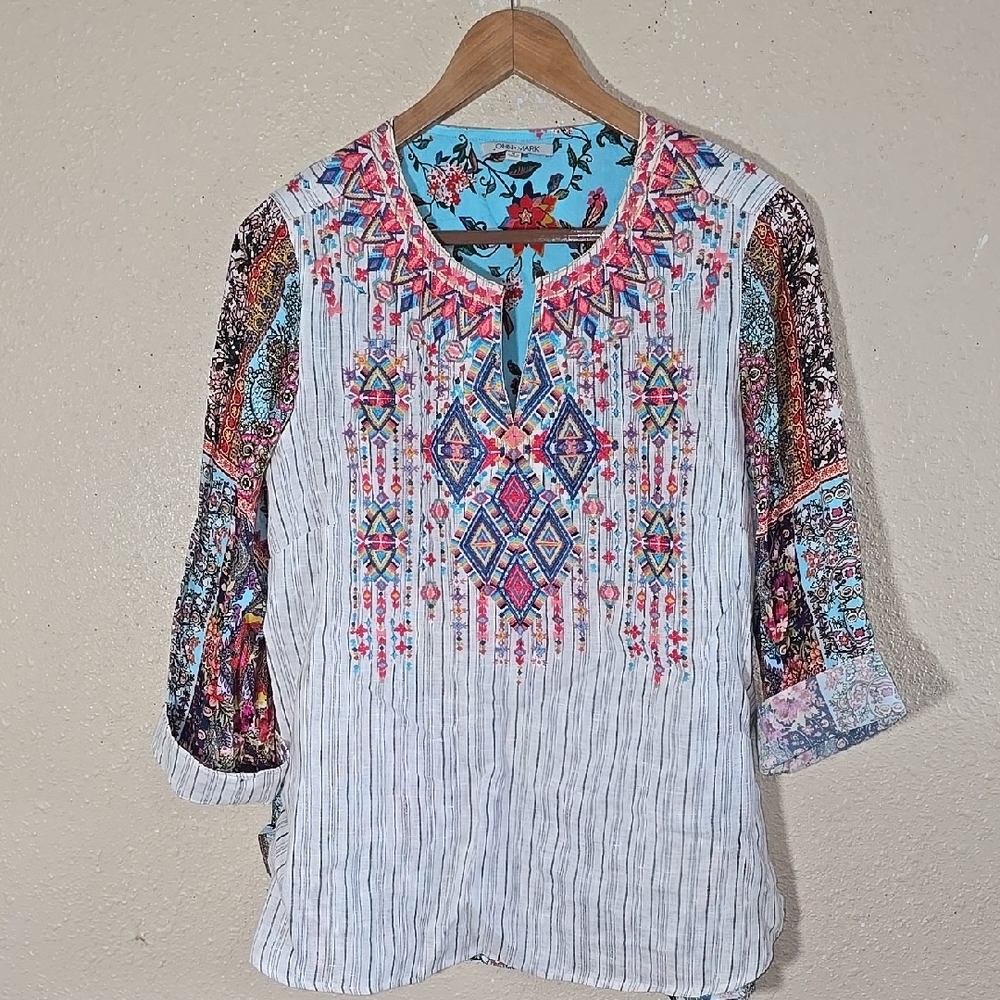 John Mark Multicolor Embroided Bohemian Women Top